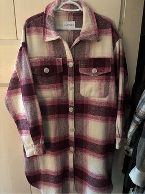 mySTYLE Women's Burgundy Plaid Utility Shacket Jacket